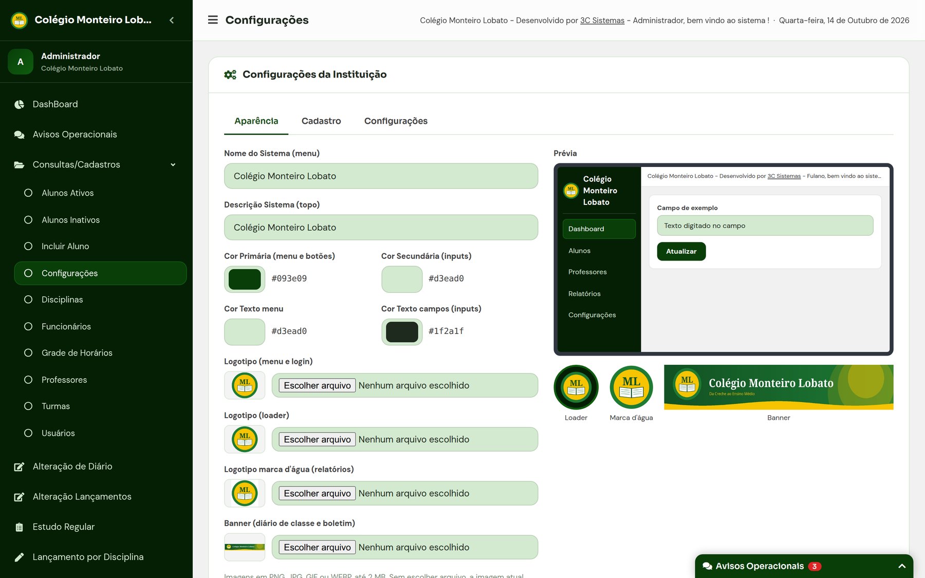 Configurações de aparência